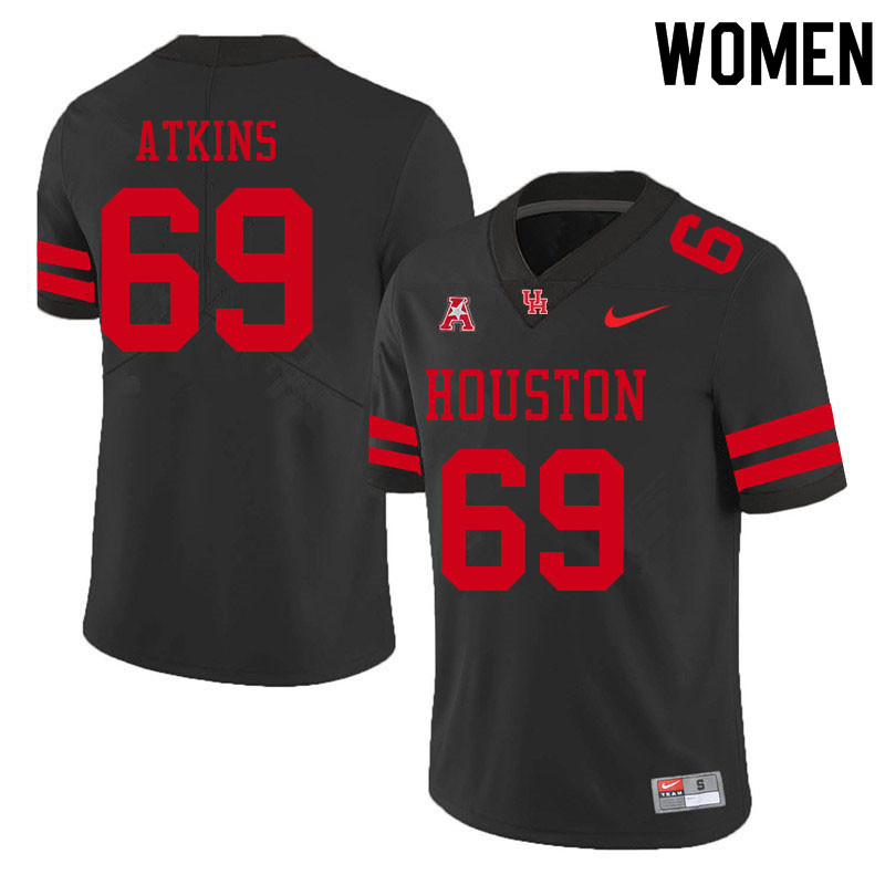 Women #69 Joshua Atkins Houston Cougars College Football Jerseys Sale-Black - Click Image to Close
